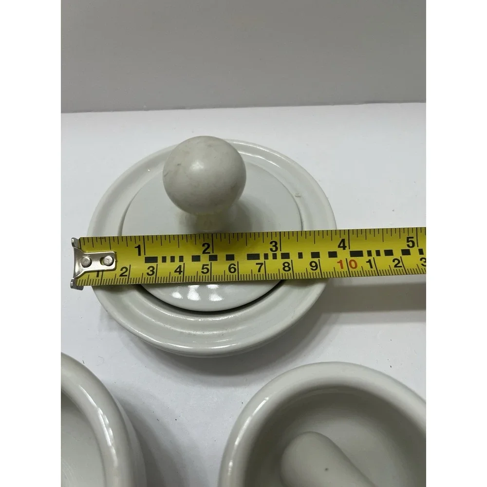 Mortar And Pedestal Set White Porcelain Set Of 3 For Crushing Spices Or Pills